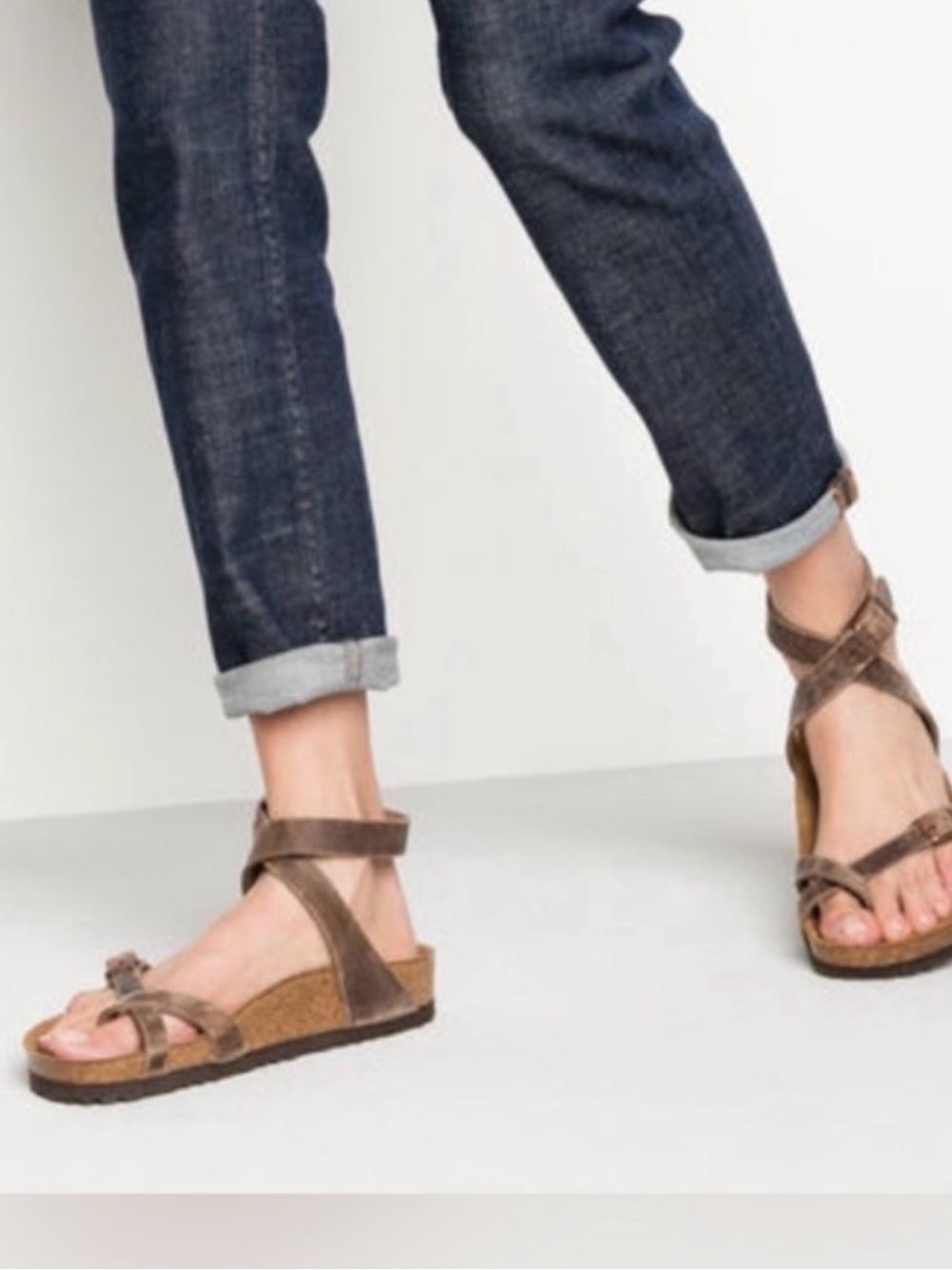 Birkenstock Yara Ankle Wrap Sandals Toe Loop Oiled Brown Leather Women's 37 or 6